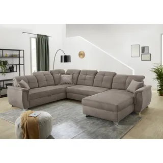 Jockenhöfer GRUPPE Livorno U-Form, B: 354 cm", Luxus-Microfaser Lederoptik Ottomane Bettfunktion-mit Relaxfunktion-mit Bettkasten, Kopfteilverstellung & Zierkissen
