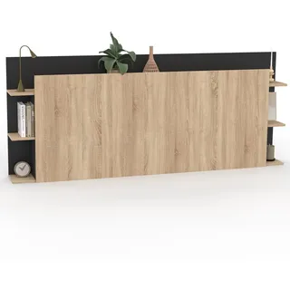 IDMarket - Kopfteil auf Fuß CIRI für Bett 140 und 160 cm mit Stauraum in Holz und Schwarz
