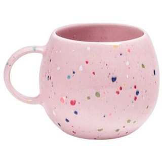 suebidou Tasse bauchige Kaffeetasse aus Keramik "Regenbogen" mit Tupfen, bauchig, gesprengelt rosa