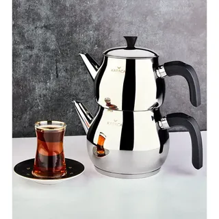 Karaca Kayra Schwarzes Türkisches Teekannen-Set, Induktionsgeeignet, 1L Teekanne & 1.75L Teekessel aus Edelstahl, Spülmaschinenfest, Türkische Teekanne, Teekocher, Tea Maker, Caydanlik, Demlik