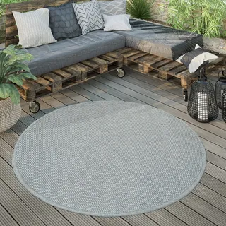 Paco Home In- & Outdoor Teppich wetterfest für Garten, Terrasse & Balkon flachgewebt in Moderner Sisaloptik einfarbig rund pflegeleicht & UV-beständig, Grösse:200 cm Rund, Farbe:Grau