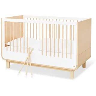 Pinolino Gitterbett Pinolino Round, Weiß, Ahorn, Holzwerkstoff, 145x90x75 cm, zum Juniorbett umbaubar, höhenverstellbar, Sprossen mit Normabstand, Aufbauanleitung im Karton, Lattenrost inklusive, Schlupfsprossen, Babymöbel, Babybetten, Gitterbett