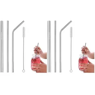 304 Edelstahl Strohhalme Wiederverwendbar, 3 Metall Trinkhalme Im Set, Mit Reinigungsbürsten, Umweltfreundlich, Ungiftig, Waschbar, Ideal Für Smooth