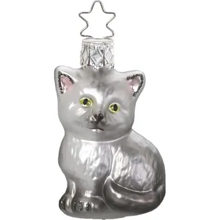 Inge-Glas Manufaktur Inge-glas Christbaumschmuck Glas 6.5cm Katze mundgeblasen handbemalt Haustiere Weihnachtskugeln grau