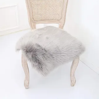 Martin Kench Faux Lammfell Sitzkissen, Schaffell Sitzauflage Longhair Fell Optik Nachahmung Wolle Sofa Matte (Grau,45 x 45 cm)
