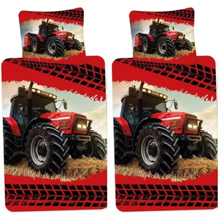 Jerry Fabrics Bettwäsche Traktor - Partner-Bettwäsche Wendemotiv Doppelbett, 135x200 & 80x80, Baumwolle, 100% Baumwolle rot