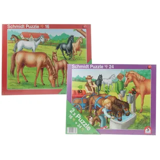 Schmidt Spiele 2er-Set Rahmenpuzzle Pferde 16 und 24 Teile