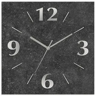 ARTLAND Wanddeko Wanduhr ohne Tickgeräusche Alu Quarzuhr 30x30 cm Quadratisch Lautlos analoge Quarzuhr, 4 Ziffern 30x30 cm Granitoptik Gesteinoptik Anthrazit J4XM