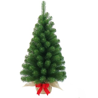 artplants.de Mini Weihnachtsbaum WARSCHAU, grün, Jutesack, 90cm, Ø 50cm - Künstlicher Christbaum