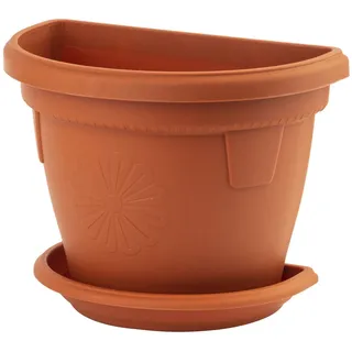 Design 1x Blumenkübel Blumentopf 2,4 L in Terrakotta für die Wand hängend Pflanztopf Blumenkasten mit integrierter Wasserauffangschale/Untersetzer