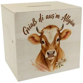 speecheese Spardose Spardose Holz Algäu Kuh Sparbüchse im rustikalen Alpenlook Mit Griaß