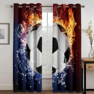 HYFBH 2 Panels Verdunkelungsvorhänge Sport Fußball Basketball 3D-Druck Haushaltsvorhänge für Wohnzimmerfensterbehandlungen BxH/2x70x140cm vorhänge Blickdicht