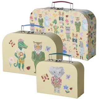 RICE Papp Koffer 3er Set Nathalie Lété, 30 x 20 x 9 cm, creme