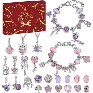 Adventskalender 2025 Schmuck Bastelset Charm Armband Rosa Violett