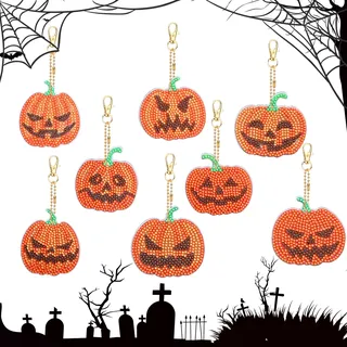 Jodsen 8 Stück Halloween Diamond Art Painting Schlüsselanhänger Kürbis Diamant Malerei Schlüsselanhänger Mosaik Diamant Malerei Schlüsselbund,Schädel Anhänger Schlüsselanhänger für Dekoration (B)