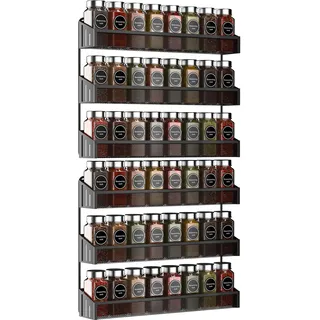Hängende Gewürzregale zur Wandmontage, 2 Set, großer Gewürz-Organizer für Gläser, Aufbewahrung von Gewürzen, Metall, Chrom, schmal, Wandmontage, Wand, Innenschrank oder Schranktüren