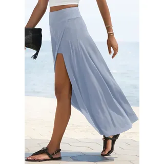 Maxirock LASCANA "mit integrierter Shorts und kleiner Tasche", Damen, Gr. 42, blau (rauchblau), Jersey, Obermaterial: 95% Viskose, 5% Elasthan, unifarben, figurumspielend knöchellang, Röcke Maxirock, langer Strandrock, luftiger Sommerrock mit Shorts, Jerseyrock, Topseller
