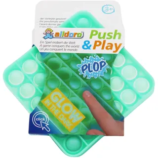 alldoro 63069 - Push & Play Silikon Fidget Spielzeug ca. 12 cm eckig, Pop it Anti Stress Fingerspielzeug, Bubble Push Toy für Stressabbau, für Kinder und Erwachsene, Glow in The Dark Grün