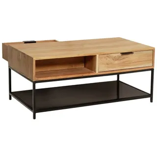 FineBuy Couchtisch FineBuy Sofatisch 90 cm Massivholz Schubladen Wohnzimmertisch Tisch