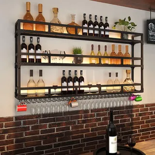 Weinregal Zur Wandmontage,Flaschenregal Mit Glashalter,Wein Regal,Flaschenhalter Wand,Weinglas Flasche Regale,Weinregale,Bar Regal Wand,Getränkeregal,Weinglashalter,Barregal Für Heimbar,Küche ( Size :