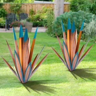 Tequila Rustikale Skulptur, rustikale handbemalte Metall-Agave, Metall-Agave, Heimdekoration, Garten, Hof, Skulptur, Rasen, Heimdekoration, Statue, Gartenornamente, Outdoor-Dekoration, groß, 2 Stück