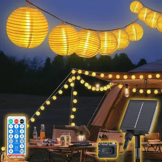 SALCAR Solar Lichterkette Lampion Außen, 20m 80LED Solar Lampions Außen Wetterfest, Zeitsteuerung und Speicherfunktion, 8 Modi Solar Lichterkette Laternen für Garten, Balkon,Hof, Fest Deko, Warmweiß