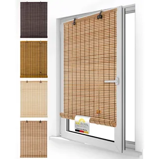 Sol Royal Bambus Rollo ohne Bohren 90x220 cm – Bambusrollo 90 cm breit Holz Jalousie Fenster innen Holzrollo Holzjalousie Innen – Raffrollo Sichtschutz Fenster Sonnenschutz Rollo Teak – BR7