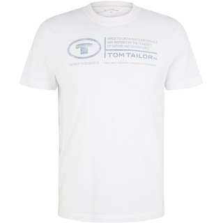 TOM TAILOR Herren T-Shirt mit Logo Print, weiß, Logo Print, Gr. XL