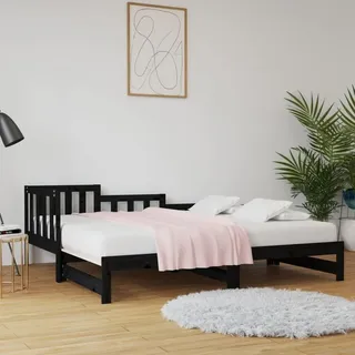 The Living Store Tagesbett Ausziehbar Schwarz 2x(80x200) cm Massivholz Kiefer - Schwarz