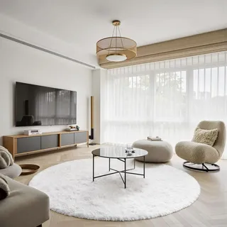 Treeboy Flauschiger Wohnzimmerteppiche Teppich, 120 x 120 cm, Weiß Runder | für Wohnzimmer, Schlafzimmer, Flur, waschbar & rutschfest, weiche zottelige Matte, kinderfreundlich, modernes Design