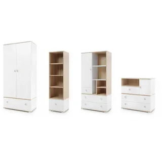 Deine Möbel 24 Babyzimmer-Komplettset OKTAVIA A Kinderzimmer-Set mit Wickelkommode Wickeltisch, (Set (1+2+3+4+5) Kommode Kleiderschrank Regal, 4-tlg., OKTAVIA Kollektion Wickelaufsatz optional), Weiß Eiche Babyzimmer Kinderzimmer weiß