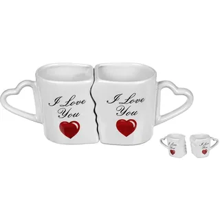 CBK-MS Partnertasse I Love You Pärchen Tassen Set mit Herz Henkel Geschenk für Valentinstag Verlobung Hochzeit