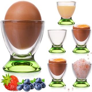 PLATINUX Grüne Eierbecher Set (6-Teilig) aus Glas Eierständer Eierhalter Frühstück Egg-Cup Brunch Geschirrset