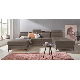 Wohnlandschaft OTTO HOME "Cardiz U-Form", grau (taupe), B:296cm H:83cm T:173cm, Webstoff (100% Polyester);Luxus-Microfaser Paris (90% Polyester/10% Polyamid);Struktur fein (100% Polyester);Samtoptik (100% Polyester), Sofas, Wohnlandschaft, inkl.Kopfteilverstellung und Federkern wahlweise mit Schlaffunktion