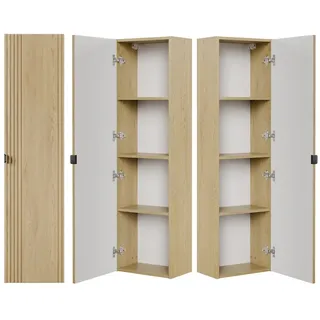 Lomadox Hochschrank OLIVA-56 Eiche Dekor Rillen Metallgriff 40 cm breit Softclose braun