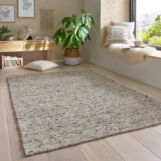Taracarpet Gewalkter Wollteppich Lambrecht Handgewebt Wohnzimmer – Handwebteppich Schurwolle – Webteppich Wolle Natur für Schlafzimmer, Esszimmer, Küche Grau meliert 250 x 290 cm