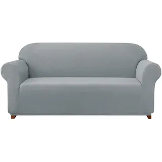 subrtex kariert Sofabezug Sofahusse Sesselbezug Stretchhusse Sofaüberwurf Couchhusse Spannbezug(2 Sitzer,Hellgrau)