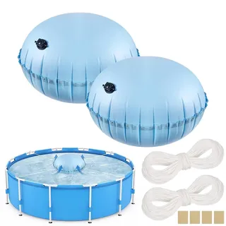 2PCS Pool Kissen Winter,poolkissen rund 120 X120 cm,Pool Luftkissen Verwendung mit Pool Abdeckung Rund 366,Poolkissen Mit 15M Ausgleichsseil und Reparaturset,für Poolabdeckung & Winterabdeckplanen