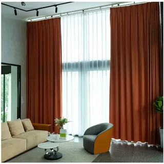 Siunwdiy 2 Stücke Orange vorhänge Blickdicht Verdunklungsvorhang mit Kräuselband Energiespar & Wärmeisolierend einfarbig Gardinen Schal für Schlafzimmer Kinderzimmer Wohnzimmer, 250X270CM