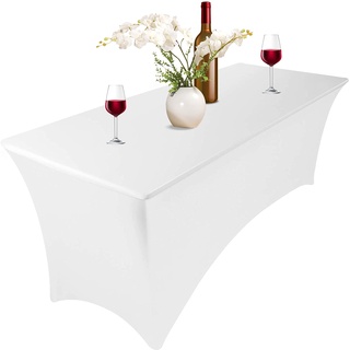 Xabono Tischdecke für Partys und Feiern, 122 cm, Tischdecke für Partys, Spandex, Jubiläums-Tischdecken für rechteckige Tische, passende Tischdecken für 1,8 m große Tische (122 cm, Weiß)