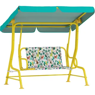 2-sitzer Kinder Hollywoodschaukel Mit Verstellbar Sonnendach Sicherheitsgurt Für 3-6 Jahre Bis 60 Kg 112x75x120cm Grün