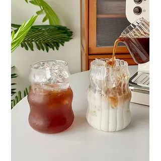 2 Pack 530ML/640ML Ripple Glas Tassen, Vintage Trinkgläser, Bubble Drinking Glasses Tumblers- Glas Tassen Cute Ripple Shaped Glassware- Cocktail, Wasser, Kaffee, Saft, Milch(YunDuo)