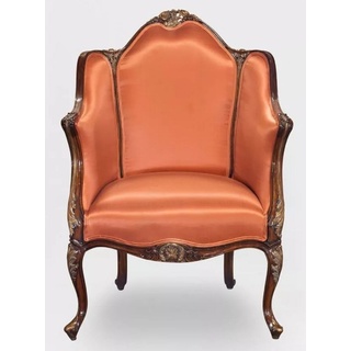 Casa Padrino Luxus Barock Sessel Orange / Dunkelbraun / Bronze - Prunkvoller Wohnzimmer Sessel im Barockstil - Barock Wohnzimmer Möbel - Edel & Prunkvoll