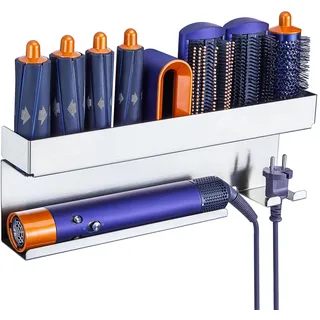 WAYASI Föhnhalter Wand Ohne Bohren, Föhn und Glätteisen Halterung Für Styler Lockenstab Zubehör, Fönhalterung Wandhalterung, Selbstklebend Haartrocknerhalter Organizer Bad (Silber)