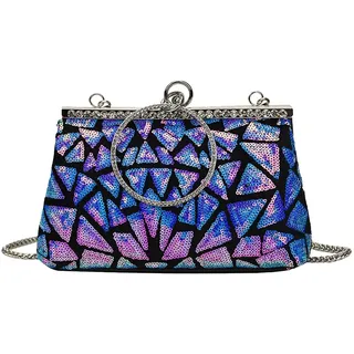 CORIOS Damen Pailletten Abendtasche Strass Clutch Tasche Hochzeit Brautbörse Handtasche Klein Tasche Elegante Diamant Schultertasche Vintage Kette Umhängetasche Blau