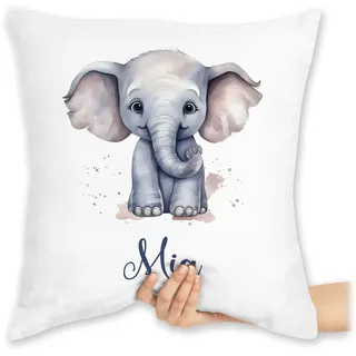 Kissen 40x40 Zierkissen - Zootiere - Elefant Dickhäuter Grauer Riese Rüsseltier - 40 x 40 cm - Weiß - elefanten geschenke name sofakissen elefantenmotiv füllung elephant und personalisierte