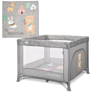 Lorelli Baby Laufstall, Playpen Play and Relax, Weicher Faltboden, Kleiner Laufgitter 100x100 cm, Absperrgitter mit atmungsaktivem Netz und Reißverschlusstür, Faltbarer Krabbelgitter, Grau
