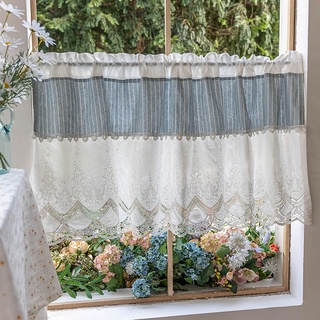 Ricemru Doppelschicht Scheibengardine Landhaus Häkelspizte 40 Streifen Baumwolle Klein Vorhang Häkelborte Bistrogardine Häkelkante Kurz Küche Kurzstore Gardinen Halbegardine,65x40cm