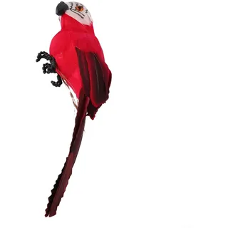Lebensechte künstliche Papageien-Gartendekoration mit echten Federn, 25 cm Schaumstoff-Vogelstatue für den Außenbereich, Rasendekoration, Baum-Display oder Hochzeits-Mittelstück, mehrfarbig (rot)