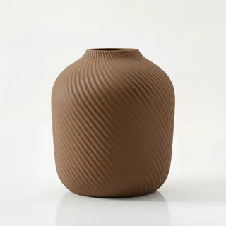 Moderne, Minimalistische, Geriffelte Braune Vase Für Blumen Und Gräser